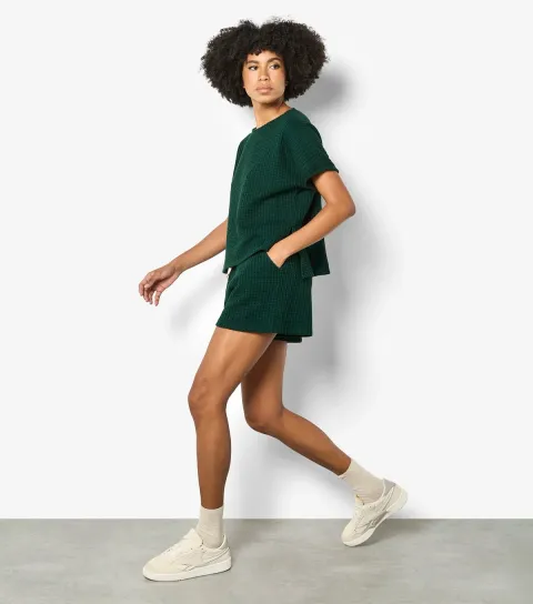 Women's Dark Green Cotton Rich Waffle Shorts