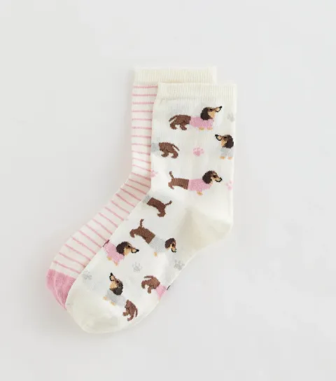 Pack of 2 Cream Sausage Dog Socks