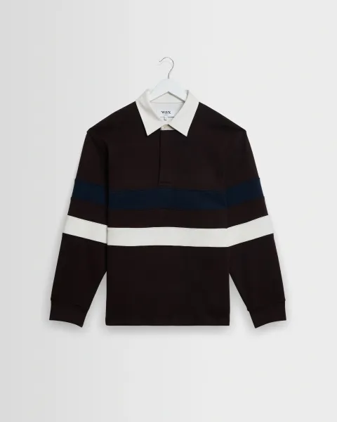 Rowhill - Brown and Navy Stripe Loopback Rugby Shirt