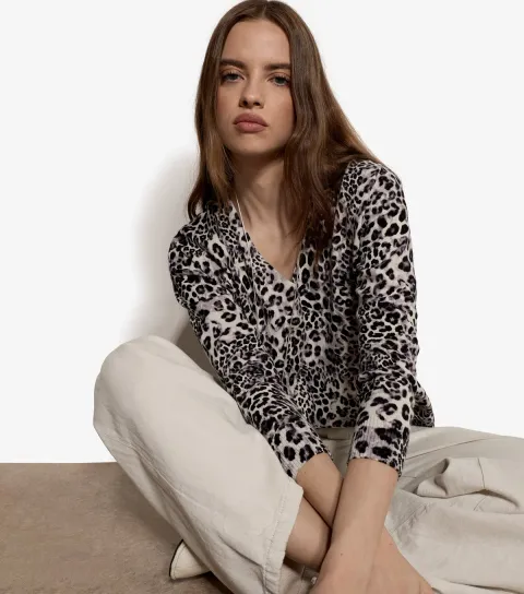 Women's Grey Leopard Print Knitted Jumper