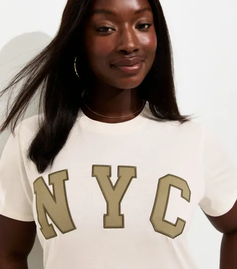 Women's Plus Size Off White Cotton NYC Relaxed Fit T-Shirt Curves
