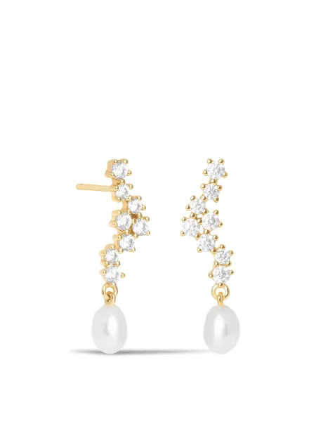 Astrid & Miyu Cluster Ripple Cultured Pearl Drop Stud Earrings