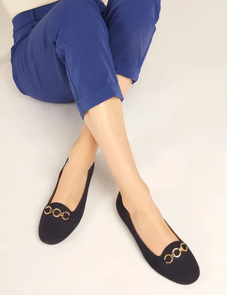 Jones Bootmaker Suede Buckle Flat Loafers Navy