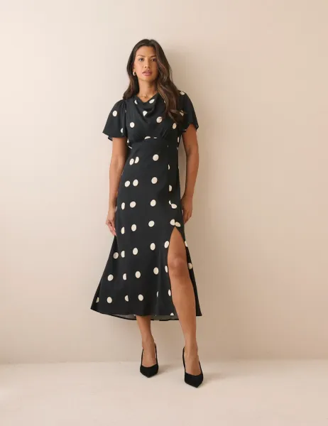 Nobody's Child Polka Dot Midi Dress Black