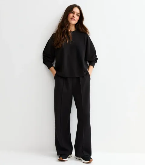 Women's Petite Premium Black Wide Leg Joggers