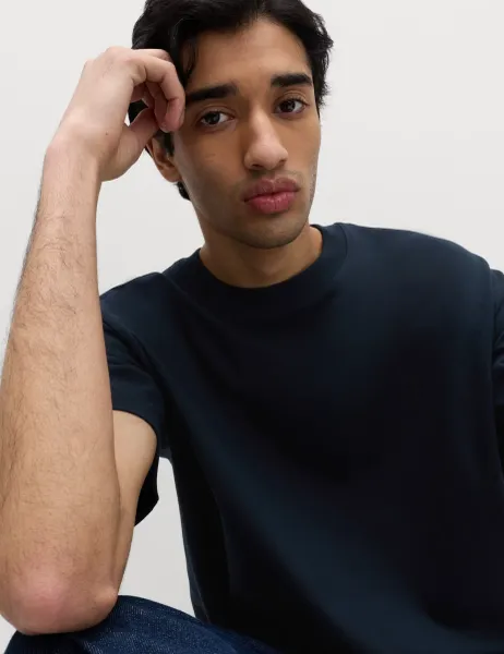 Marks & Spencer Pure Cotton Oversized Midweight T-Shirt Navy