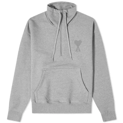 AMI Tonal Heart Drawstring Quarter Zip Sweat