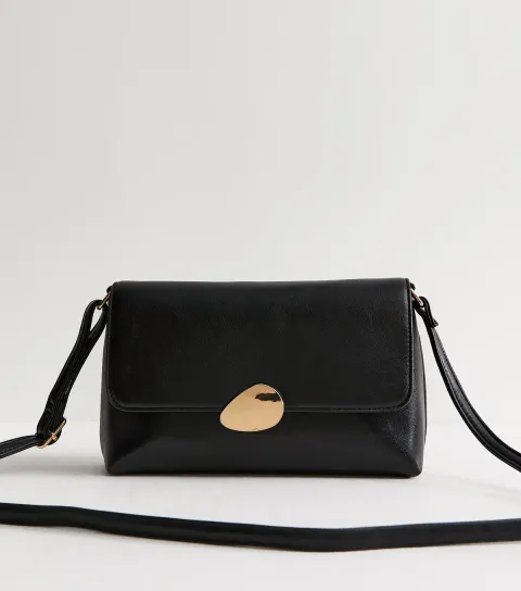 Black Faux Leather Pebble Clasp Crossbody Bag