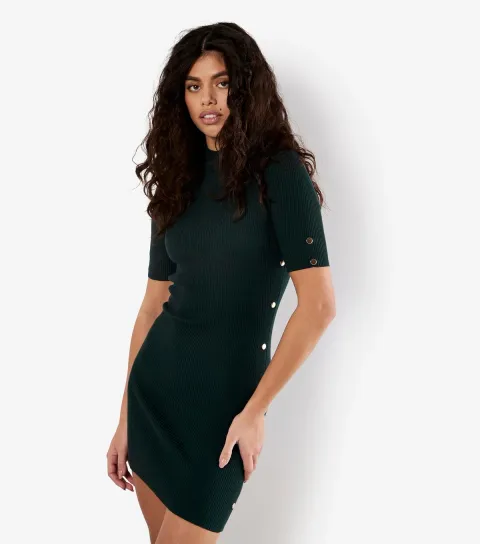 Women's Dark Green Ribbed Mini Dress