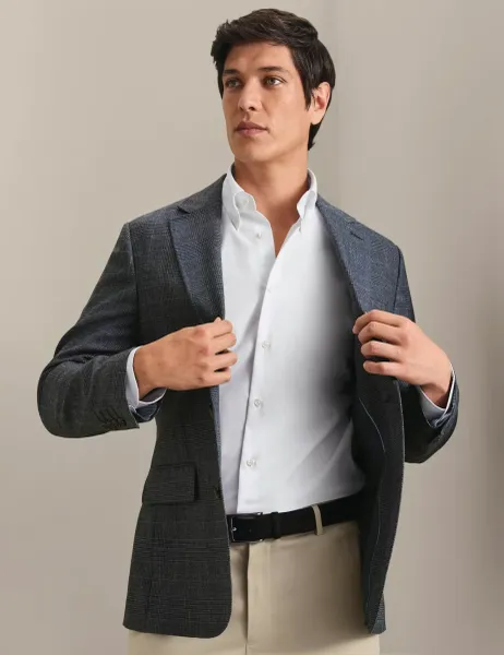 Charles Tyrwhitt Pure Wool Wax Jacket Blue Mix