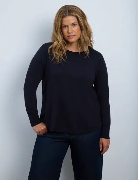 Live Unlimited London Pure Cotton Scoop Neck Top Navy