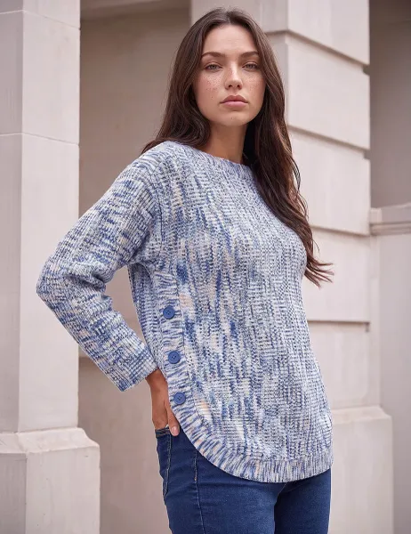 Roman Petite Button Detail Curve Hem Jumper Blue Mix