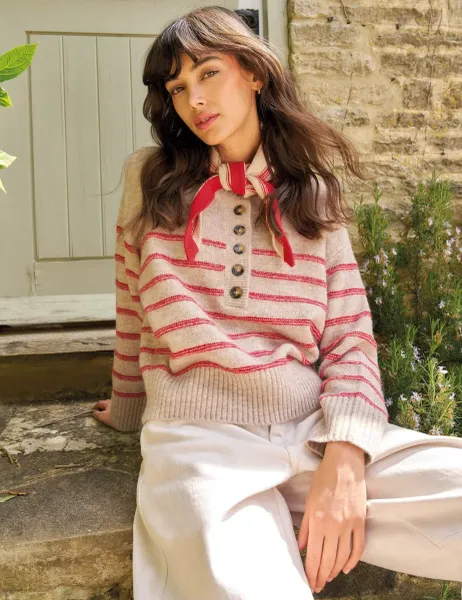 White Stuff Striped Henley Jumper Natural Mix