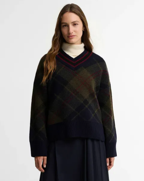 Shae V-Neck Tartan Wool Jumper