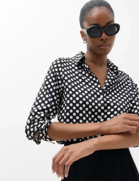 Marks & Spencer Polka Dot Collared Neck Shirt Black Mix