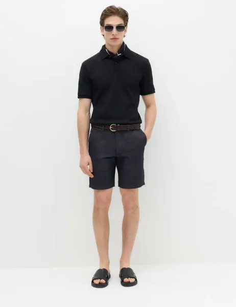 Marks & Spencer Linen Blend Chino Shorts Dark Blue Denim