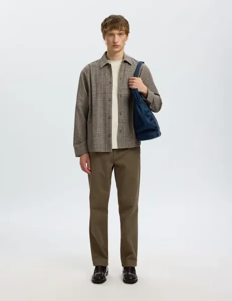Selected Wool Blend Checked Overshirt Brown Mix
