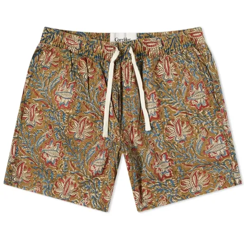 Handblock Paisley Drawstring Shorts