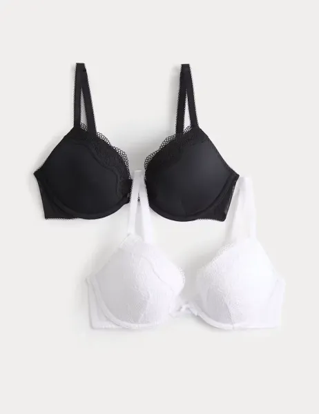 Marks & Spencer 2 Pack Jasmine Lace Wired Plunge Bras A-E White Mix