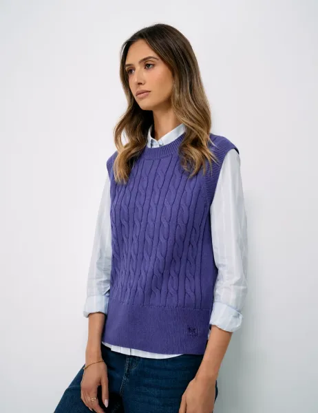 Crew Clothing Pure Cotton Cable Crew Neck Knitted Vest