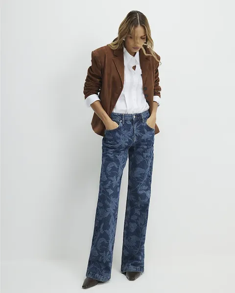 River Island Mid Rise Floral Bootcut Jeans
