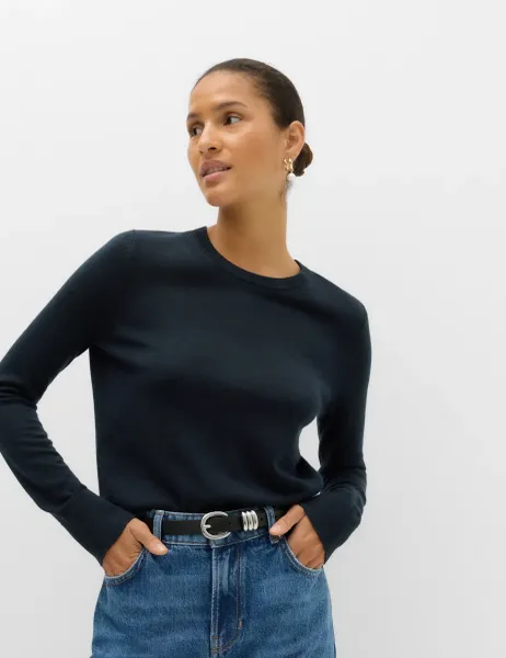 Marks & Spencer Pure Merino Crew Neck Jumper Midnight Navy