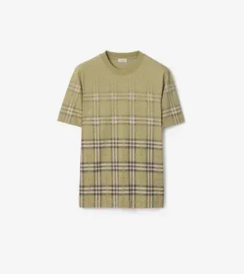 Gradient Check Cotton T-shirt in Glade green