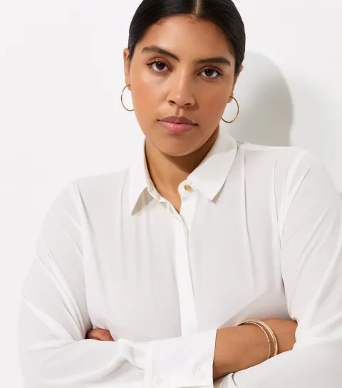 Women's Plus Size White Long Sleeve Shirt Curves