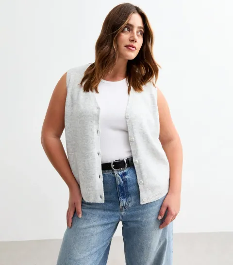 Women's Plus Size Pale Grey V-Neck Vest Curves