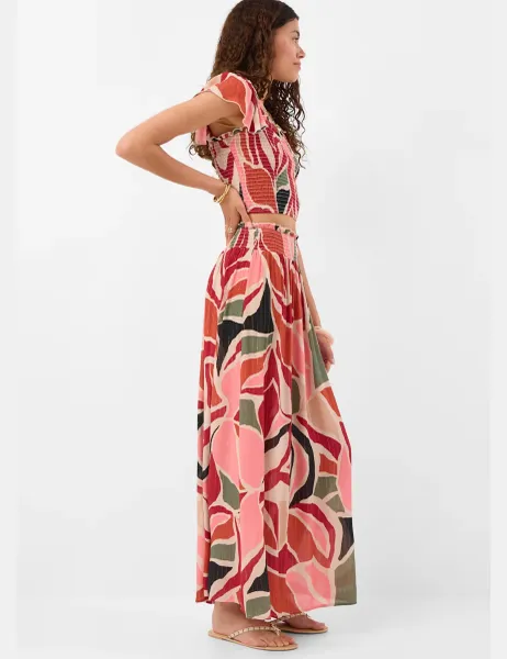 Accessorize Abstract Print Shirred Maxi Skirt Multi