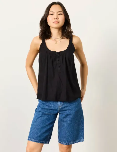 FatFace Scoop Neck Cami Top Black