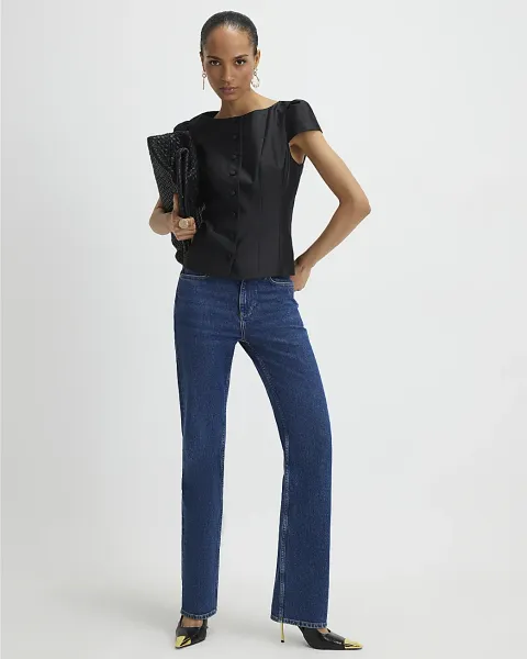 River Island Button Puff Sleeve Top