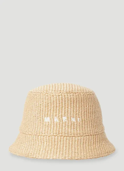 Logo Embroidery Raffia-Effect Bucket Hat