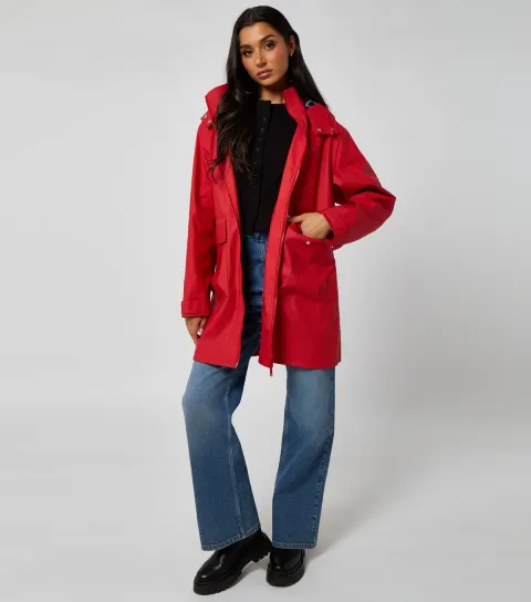 Women's Bright Red Rubberised Raincoat