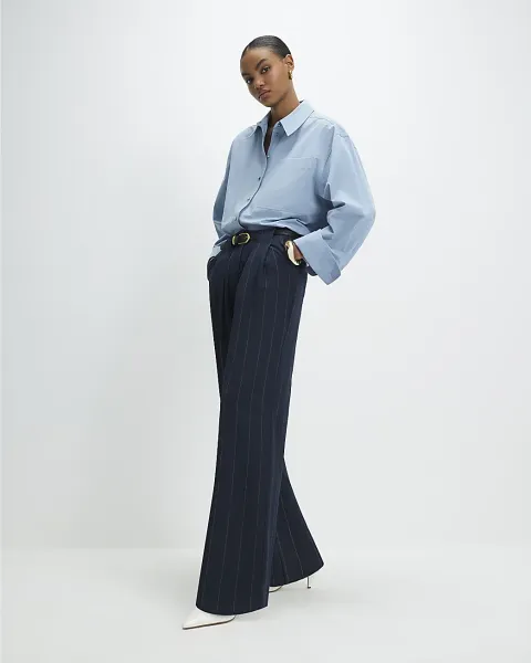 River Island Pinstripe Low Waist Belted Trousers