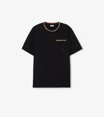 Check Trim Cotton T-shirt in Black