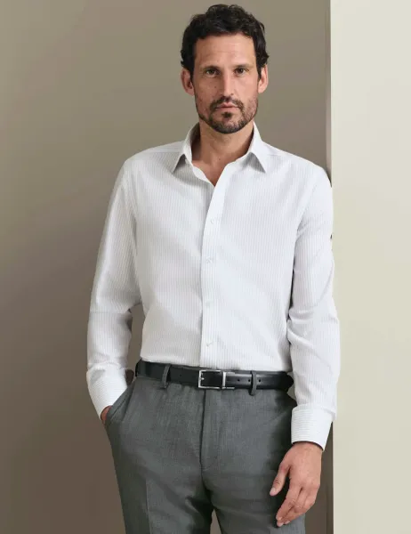 Charles Tyrwhitt Slim Fit Non Iron Striped Oxford Shirt Silver Mix