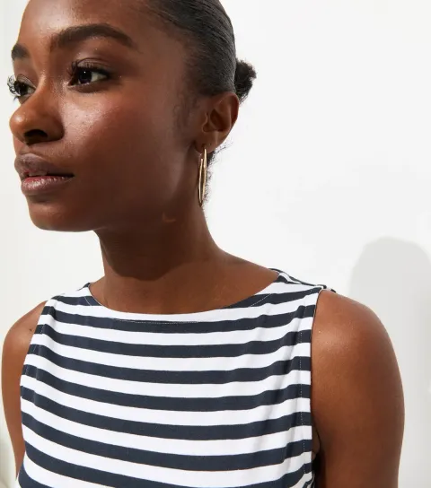 Women's Dark Blue Striped Slash Neck Top