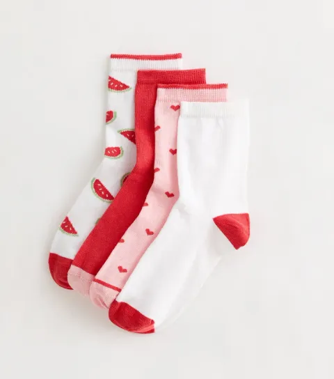 Pack of 4 Red and White Mixed Design Socks