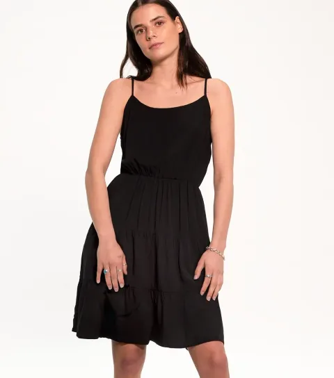 Women's Black Tiered Cami Midi Summer Dress
