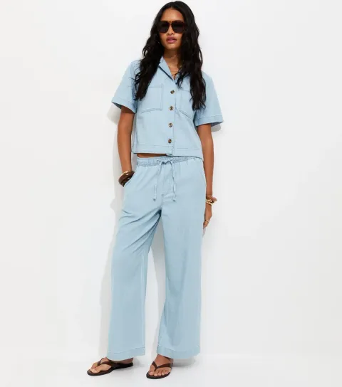 Women's Light Blue Short Sleeve Boxy Shirt