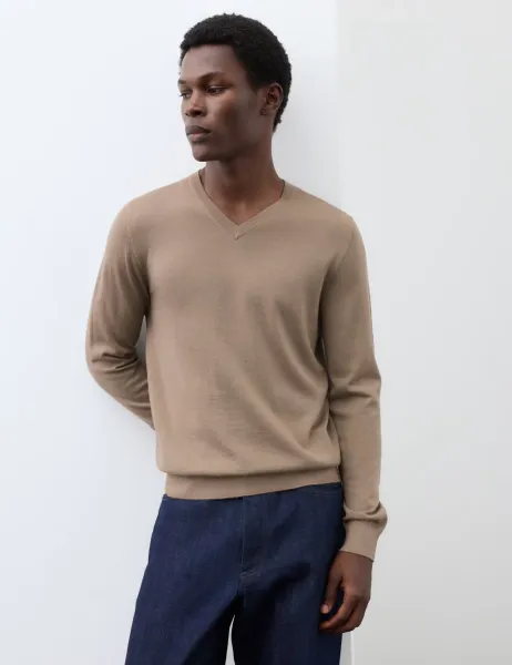Autograph Pure Extra Fine Merino Wool V-Neck Jumper Sable