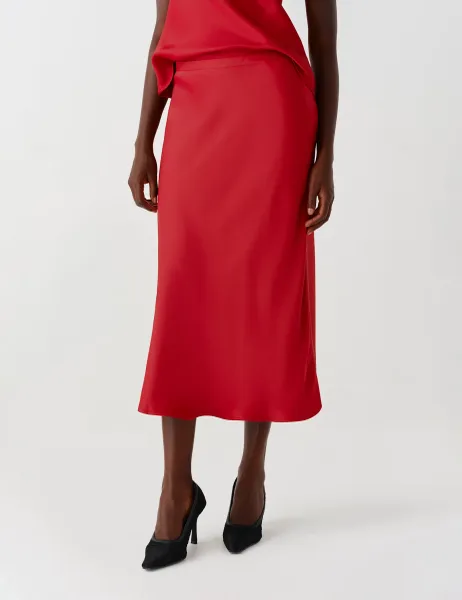 Ghost Satin Crepe Midi Slip Skirt Red