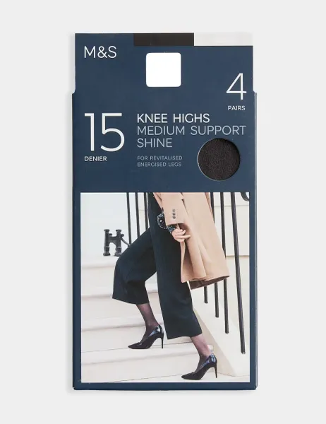 Marks & Spencer 4pk 15 Denier Medium Support Knee Highs Nearly Black