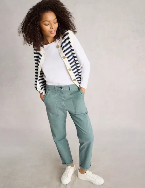 White Stuff Cotton Rich Straight Leg Chinos with Linen Blue