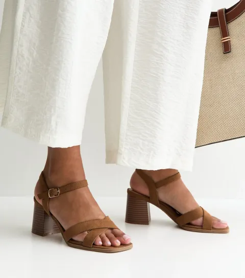 New Look Women's Tan Faux Suede Crossover Strap Sandals Vegan