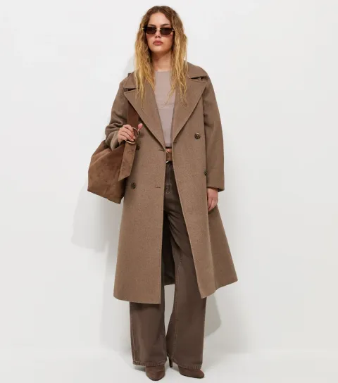 New Look Women's Mink Double Breasted Button Front Coat