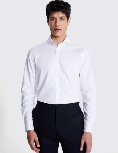 Moss Tailored Fit Pure Cotton Dobby Luxury Shirt White