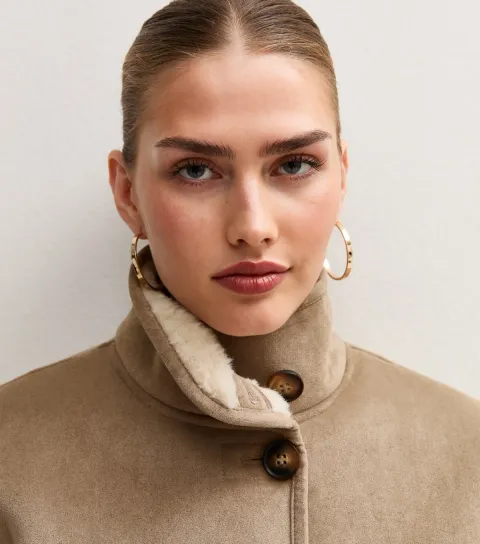 New Look Women's Cream Faux Shearling Suede Short Coat