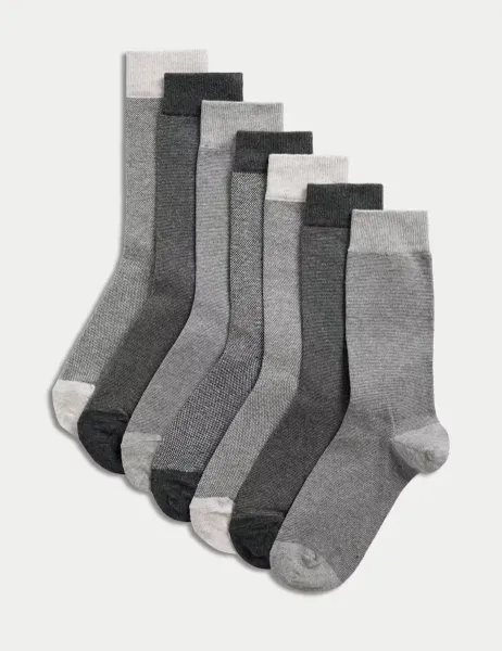 Marks & Spencer 7 Pack Cool & Fresh Cotton Rich Socks Medium Grey Mix